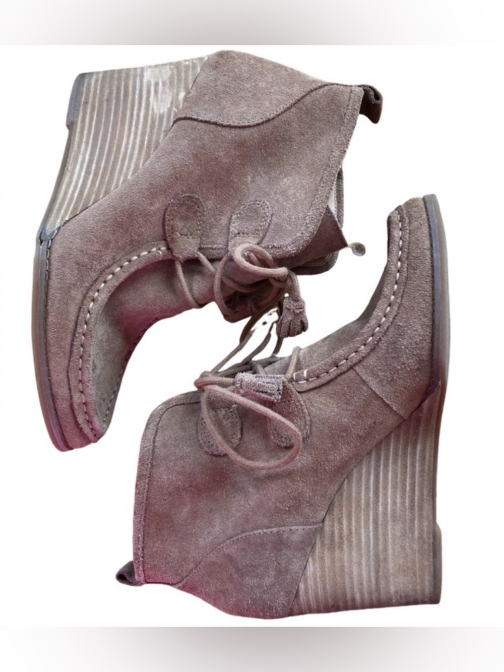 Lucky Brand Yaney Wedge Lace Tassel Chukka Bootie Tan Suede Size 8